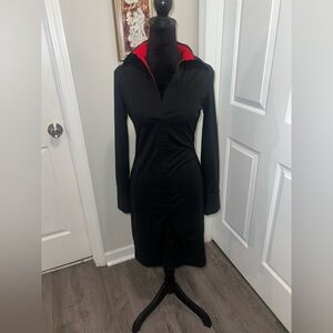 Express Red Collared Black Dress